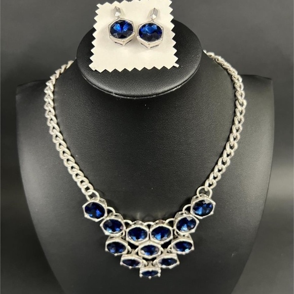 Kenneth Cole Reaction Jewelry - Kenneth Cole Necklace Statement Silver Tone Faceted Crystal Bib Earring Set VTG